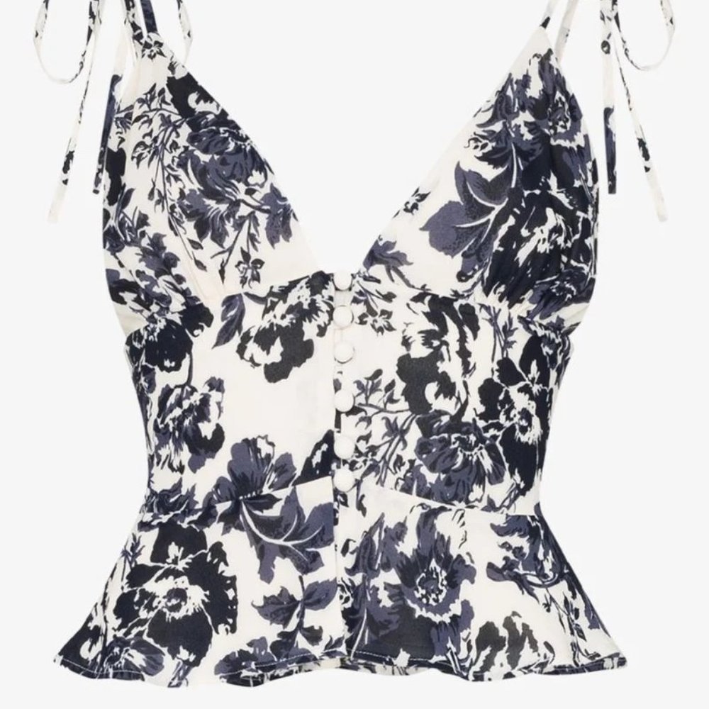 NWT Reformation Cluny Blue Floral Print Top